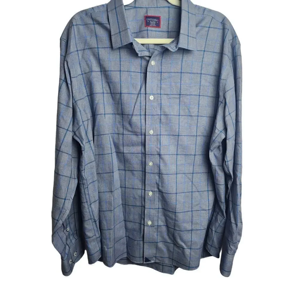 Untuckit Men's button down shirt window pane plaid navy sz XXL career preppy - Picture 1 of 9